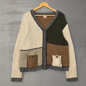 Vintage Northern Isles Cardigan Multicolor Patchwork Knit Button 90s Front Large